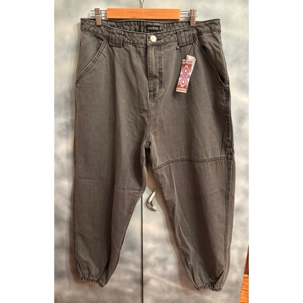 Boohoo Plus Grey Midrise Denim Jogger